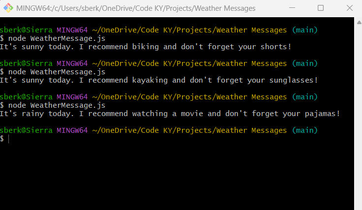 Weather Message Screenshot